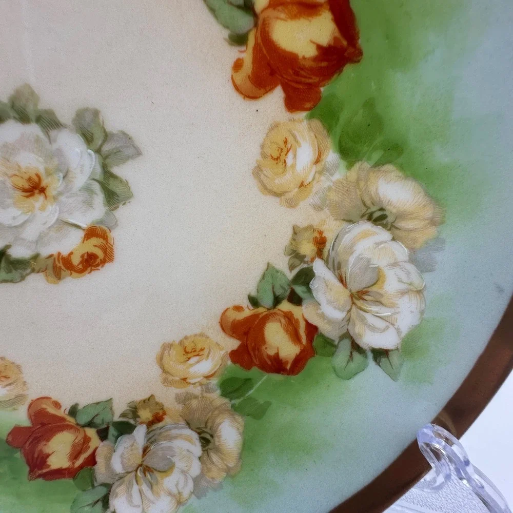 Limoges Coronet France Hand Painted Floral Roses Cabinet Plate Gold Gilt 8.5